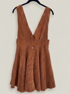 Girls' Corduroy Pinafore Dress in Rust Brown